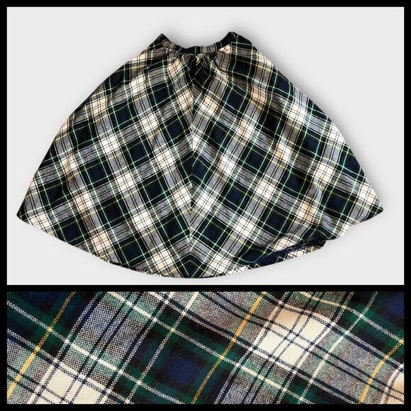 Vintage 50s Wool Blend Plaid A-line Skirt Blue Green White Pockets XXS 00 Preppy - Picture 1 of 5